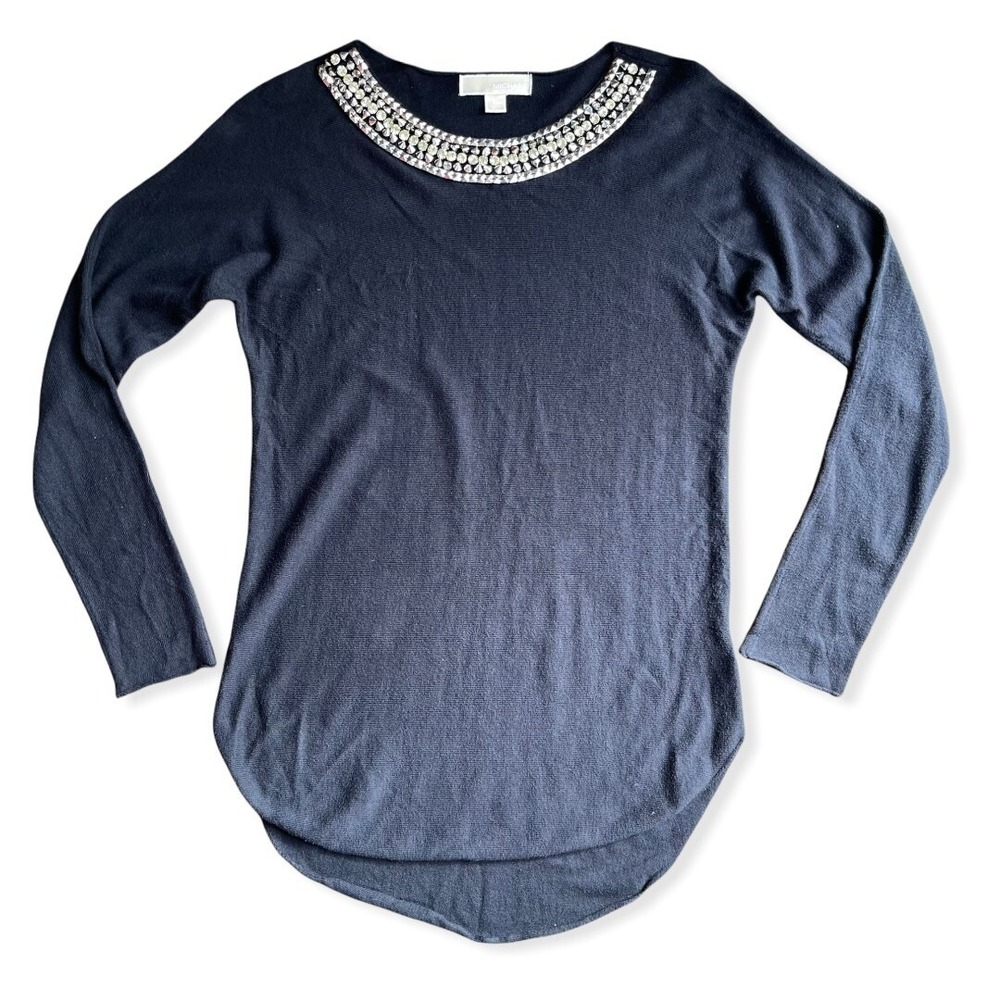 Michael Michael Kors Black Jewel Neck Tunic Sweater Long Sleeves Women's Size XS